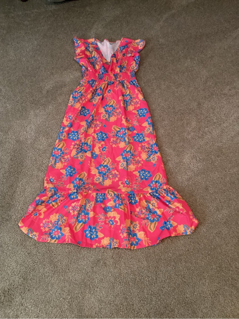 SHEIN Pink Floral Maxi Dress with Blue & Yellow Accents